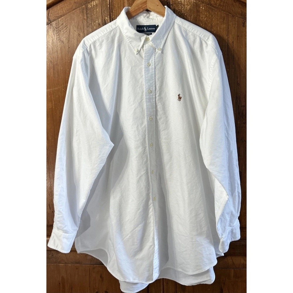 Mens Polo Ralph Lauren Classic Fit L/S Button Down Oxford Shirt 17.5 34/35 White